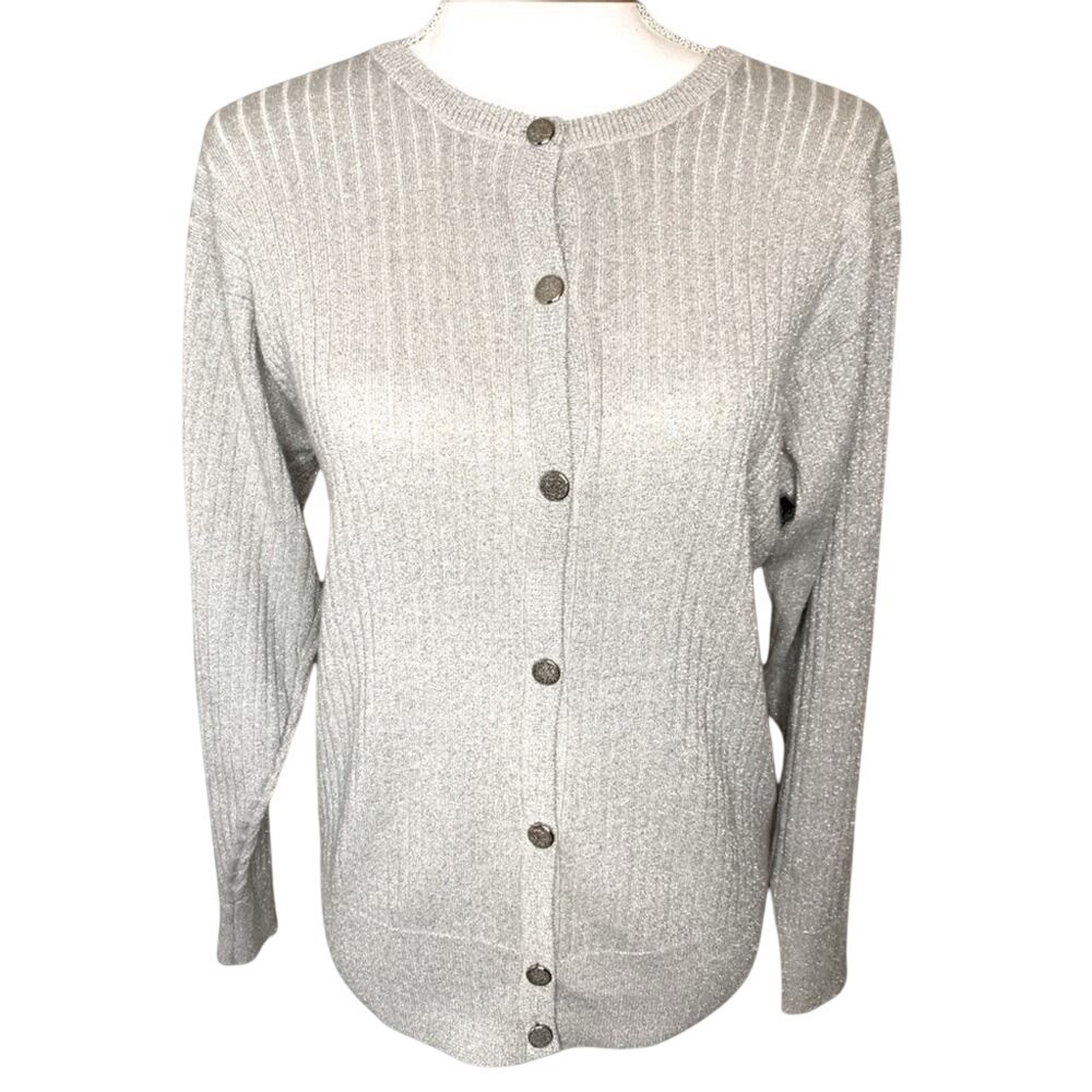 P Galli Designs Gray and silver Button Up Cardigan Sweater Size Medium